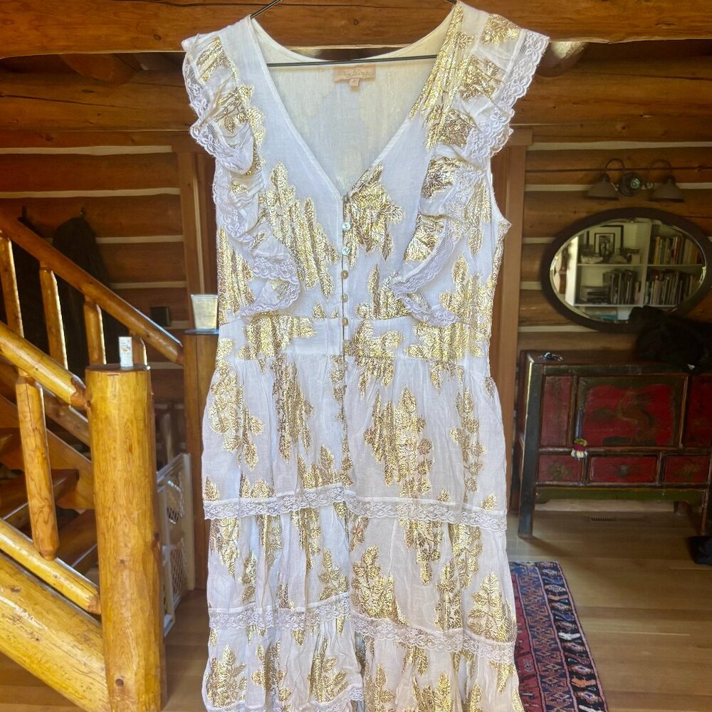 Chloe Laetitia Ivory & Gold Sleeveless Maxi Ruffle Dress